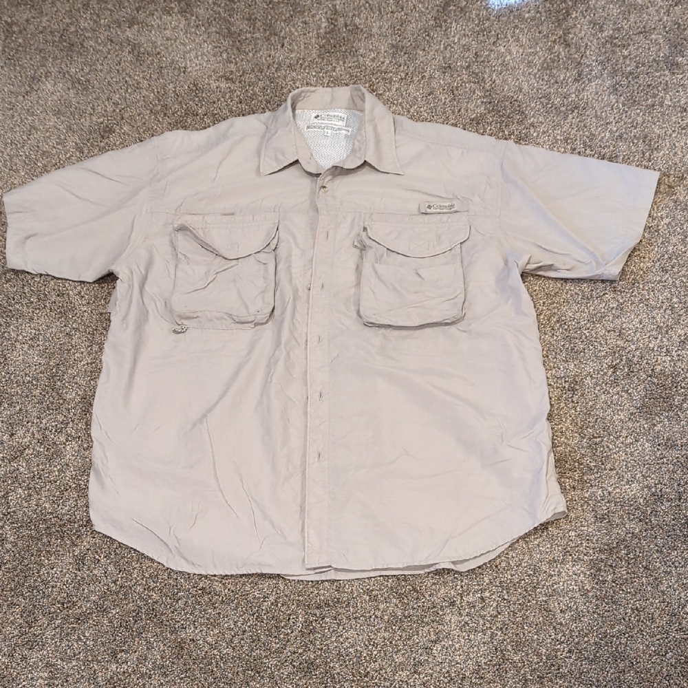 Columbia PFG Men's Beige Short Sleeve Shirt Size L